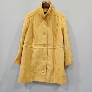 Talbots Womens Wool Blend Pea Coat Yellow Long Single Breasted Preppy Winter